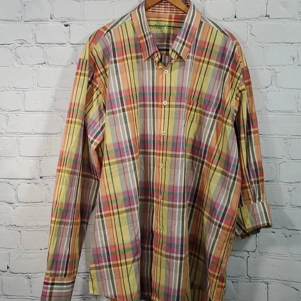 ALAN FLUSSER MEN'S SZ XXL 100% COTTON LONG SLEEVE PLAID DRESS SHIRT MULTI COLOR